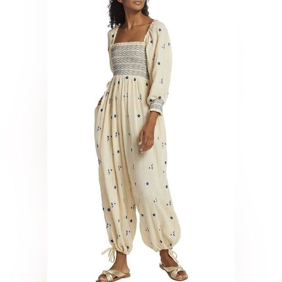 Free People Dahlia Embroidered Jumpsuit Size Medium - Picture 1 of 11